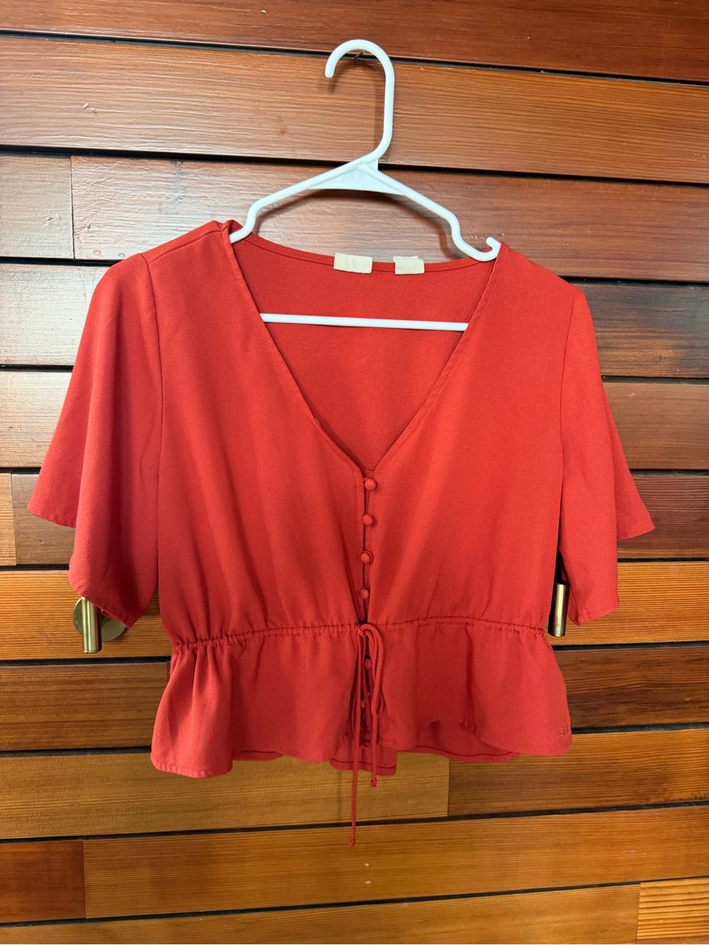 Levi's Red V-Neck Button Front Drawstring Peplum Top